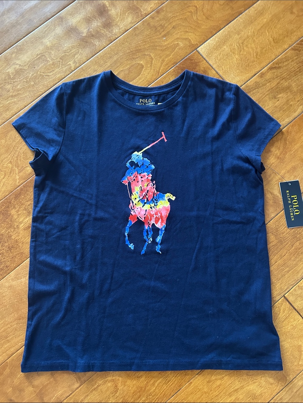 New w/tag Polo by Ralph Lauren Navy Short Sleeve Tee with Multicolor Floral Pony